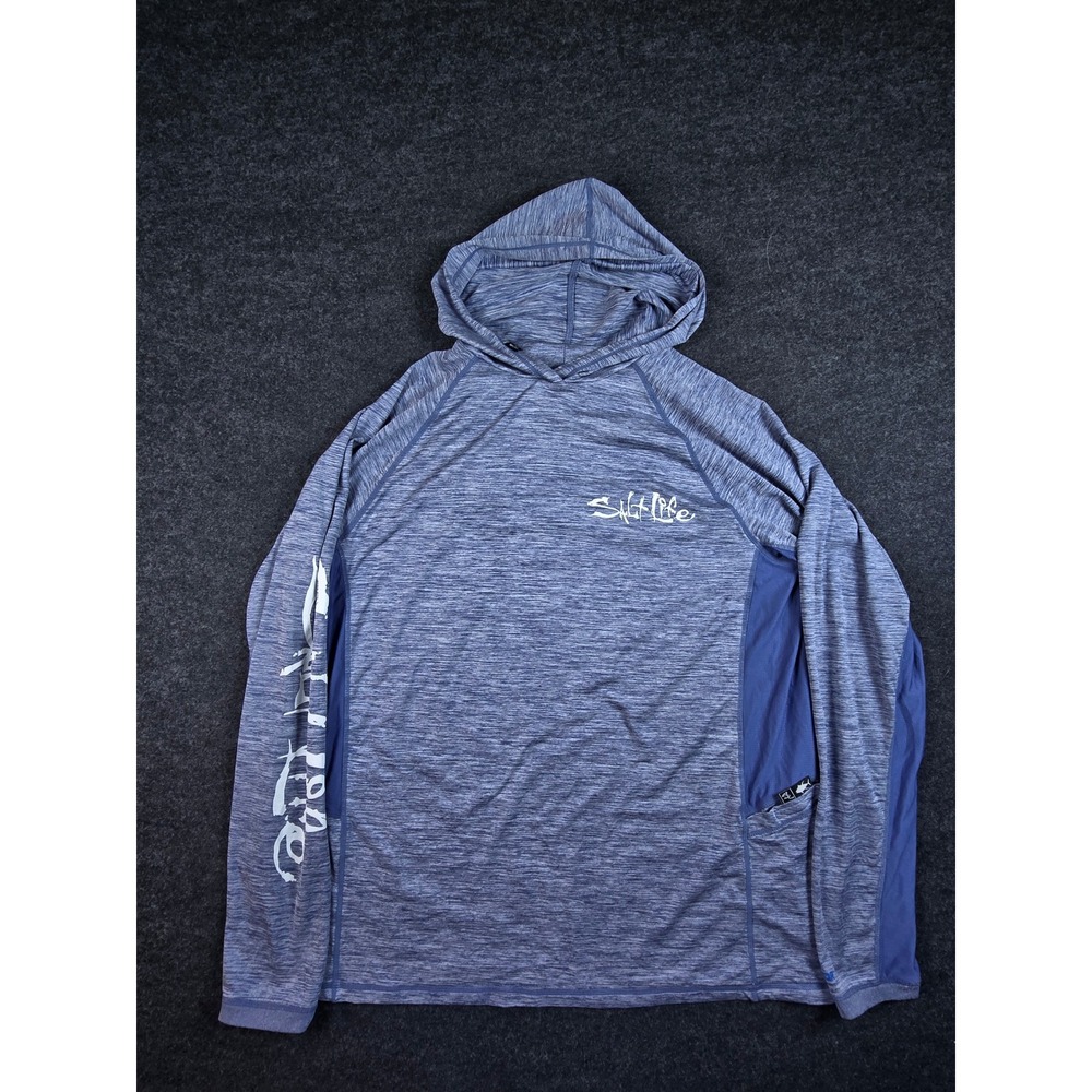 Salt Life Men's Blue Space Dye Performance Pullover Hoodie Fishing Surf Size L
